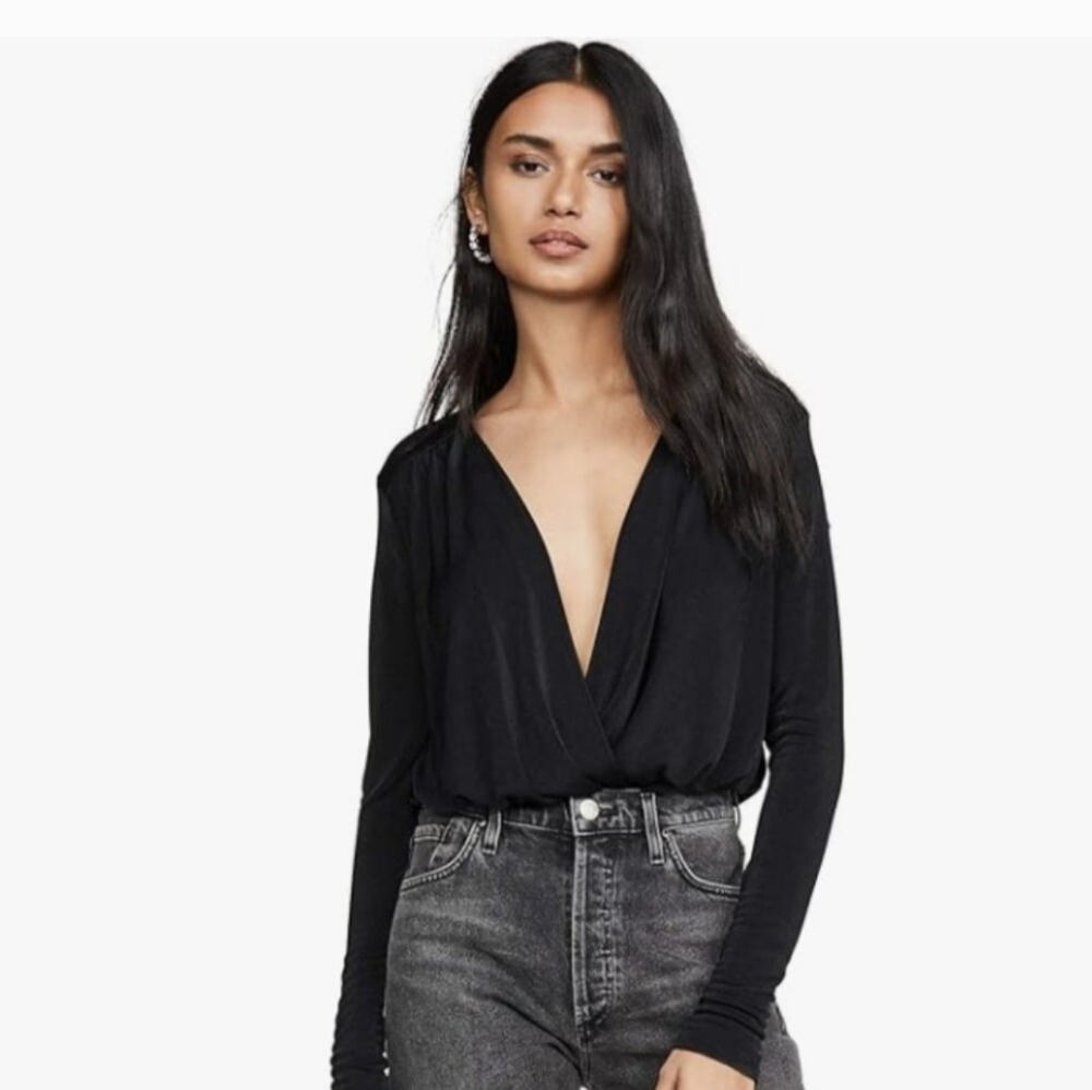Intimately Free People Turnt Plunge Thong Bodysuit Sz M Black